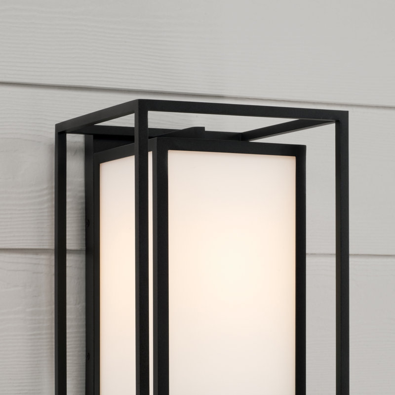 1-Light Outdoor Modern Square Rectangle Wall Lantern in Black with Soft White Glass, 14" H x 9" W x 10" D