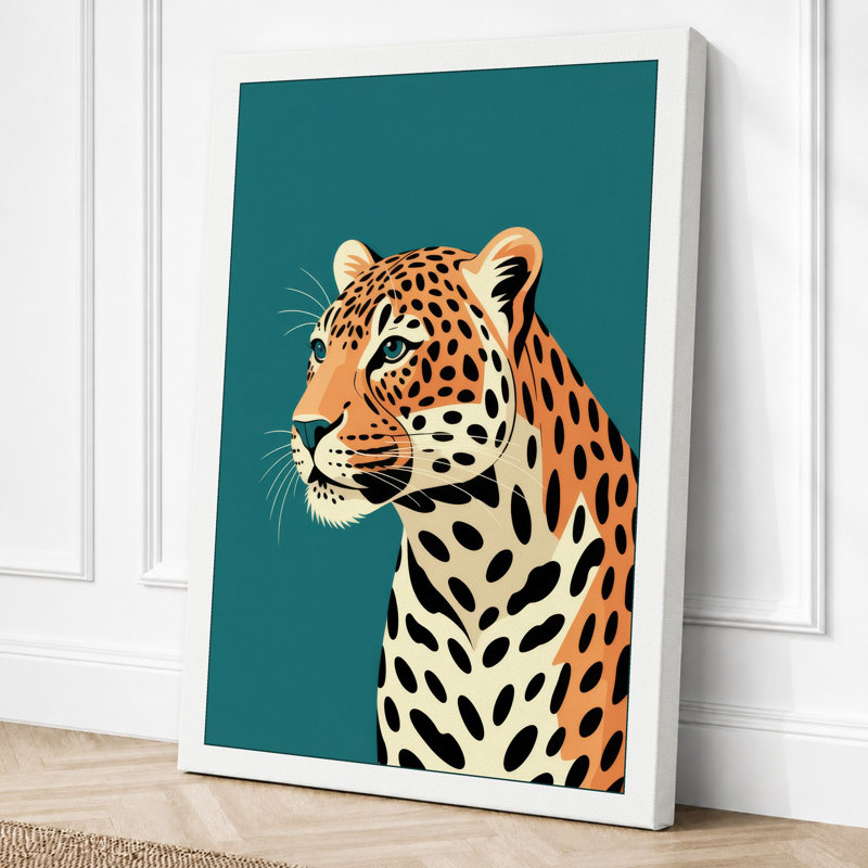 Teal Leopard Profile Modern - Print, 24x16 - 61.0 x 40.6 cm, White Border