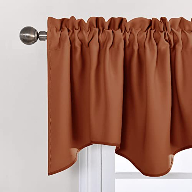 Scalloped Window Valances For Kitchen - Home Decoration Thermal Insulated 52 Inches By 18 Inches Rod Pocket Blackout Valance Window Treatment Curtains Drapes For Bedroom, 4 Panels