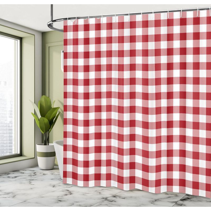 Anwan Plaid Shower Curtain with Hooks Included, 84"H x 69"W