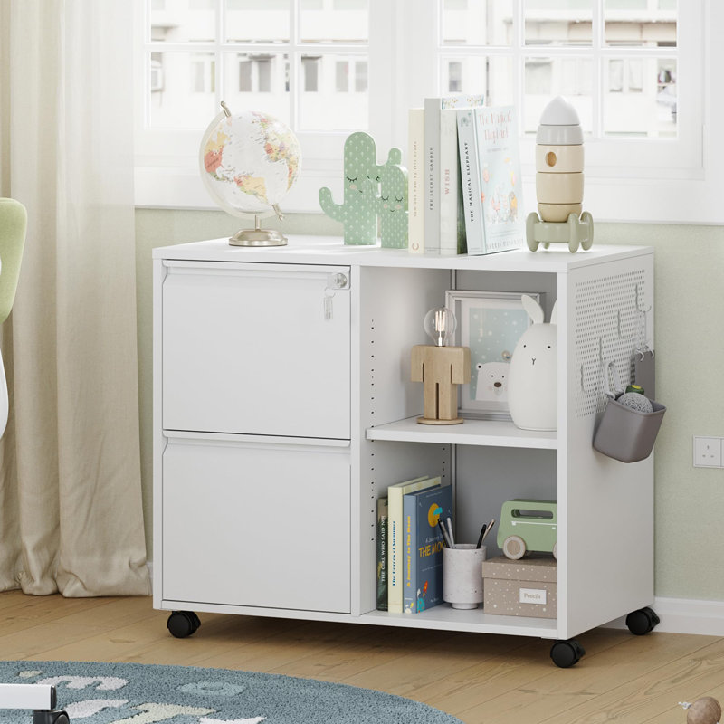 Keydy 31.5'' Wide 2 -Drawer Mobile Steel File Cabinet, White
