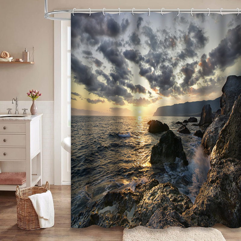 Rideau de douche Rocks Sea Dramatic Cloud Thunder Storm avec 12 crochets, L 72 po x l 72 po