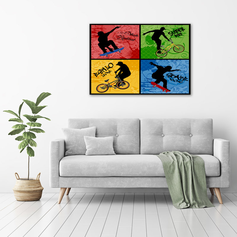 Bike And Skateboard - Wrapped Canvas Print