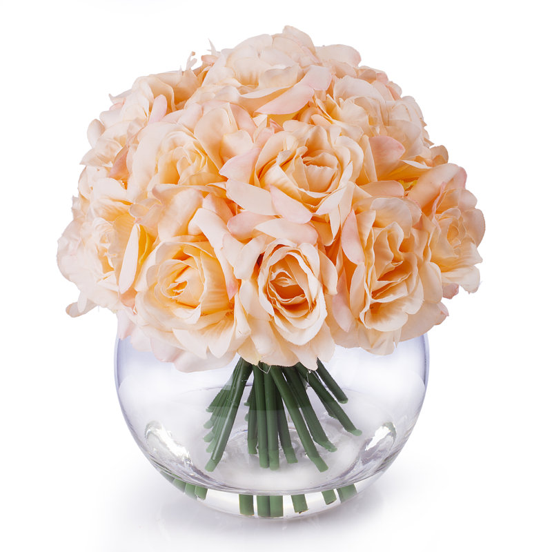 Silk Rose Arrangement in Vase, Peach