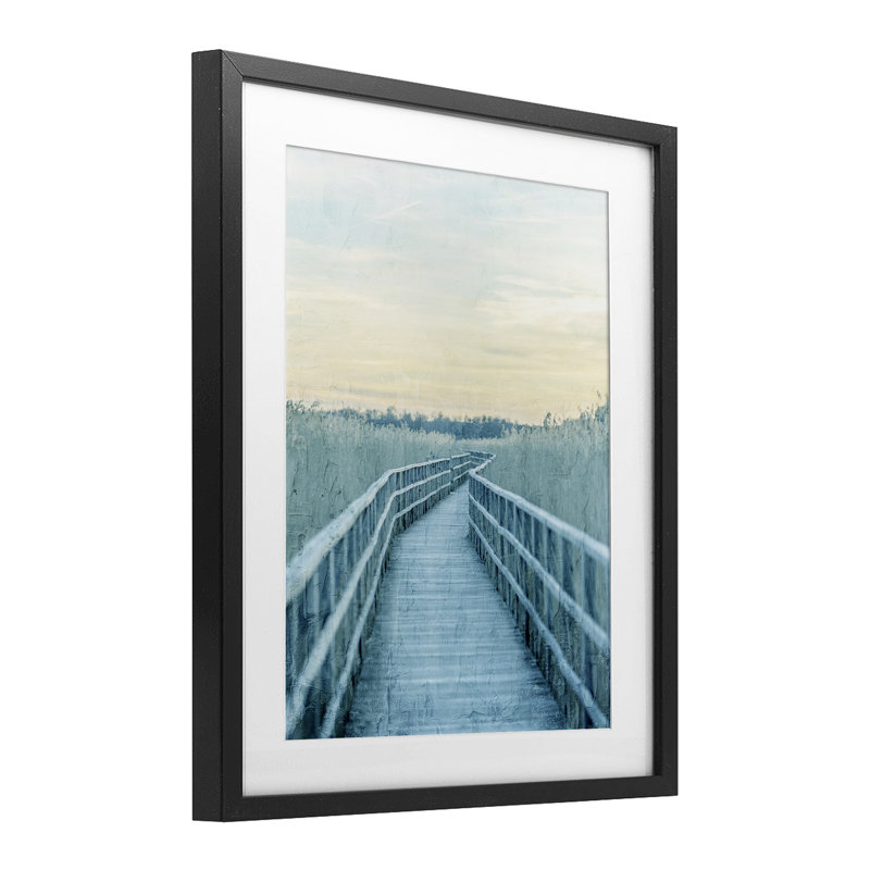 «Wooden Pier Boardwalk», reproduction sous verre encadrée, conception de Kim Allen, Cadre noir minuit, H 16 po x l 13 po