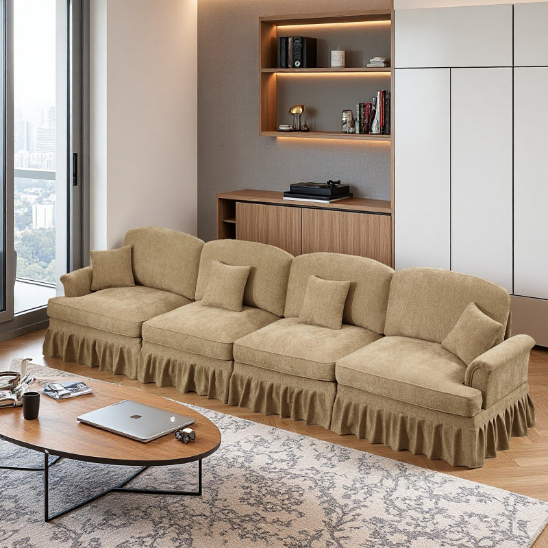 Sofa, Cloud Couch Sectional Sofa, Chenille Sofa, Light Coffee, 36.6" H x 137.8" W x 32.8" D