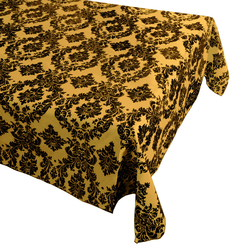 Damask Tablecloth, 144" x 58", Black/Yellow