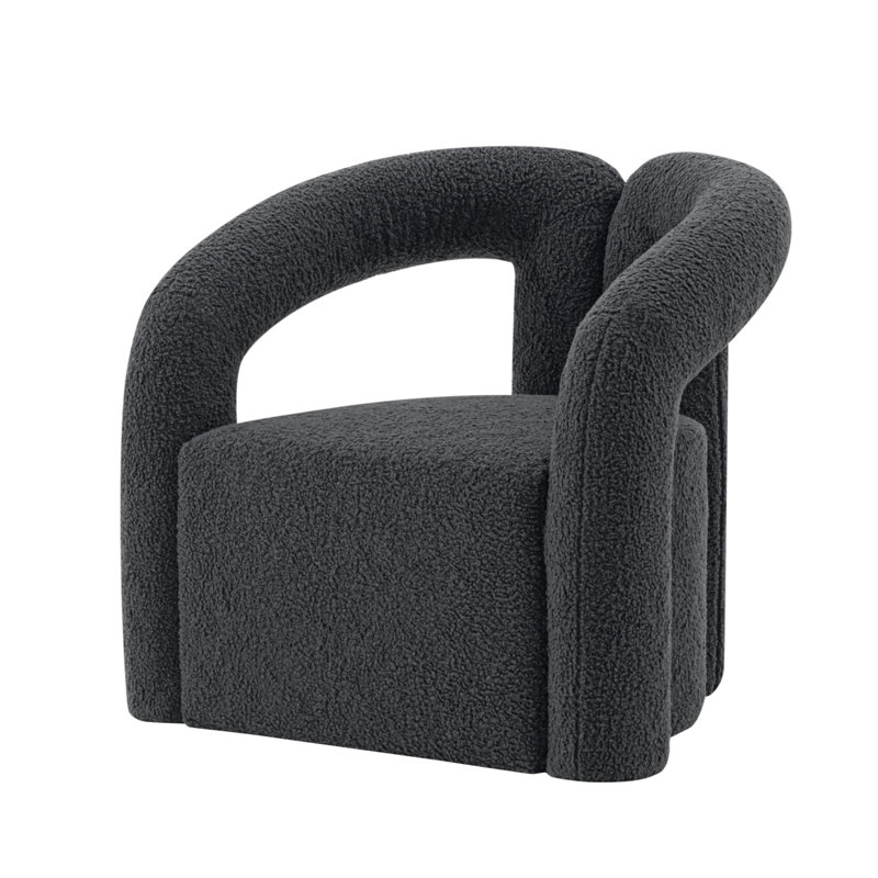 Fauteuil demi-tonneau noir Darian, Bouclé noir