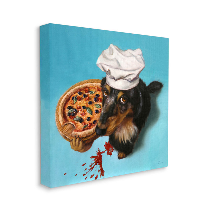 «Dog Chef Pizza Bite Portrait» par Lucia Heffernan, H 17 po x l 17 po x P 1,5 po