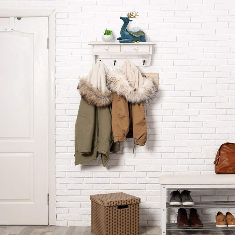 Portemanteaux mural, portemanteau rustique en bois avec crochets, portemanteau Farmhouse avec tablette et porte-manteau