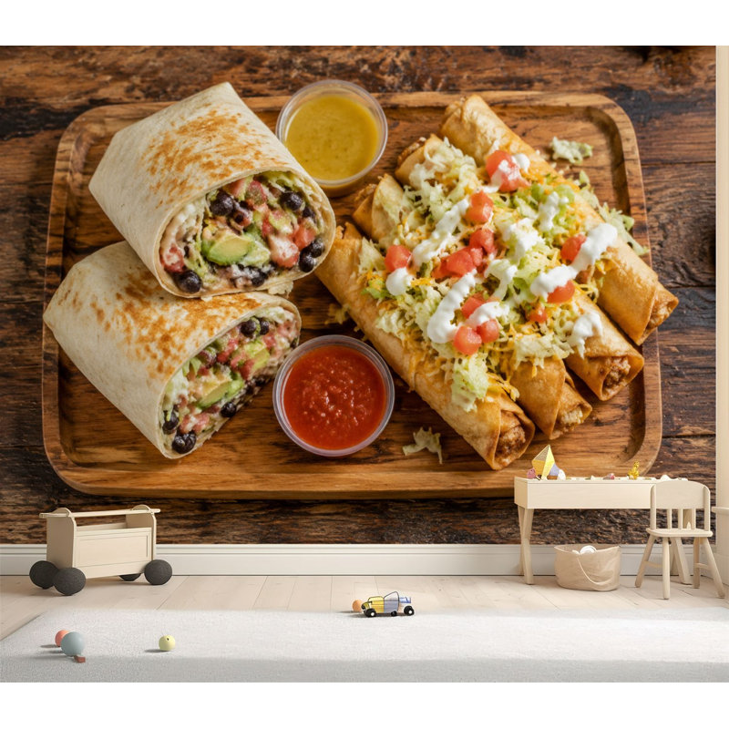 Papier peint adhésif autocollant mexicain taco burrito, L 100 po x l 144 po