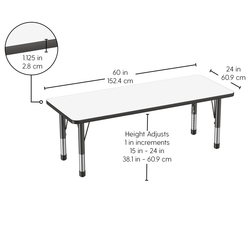 Table d'activités rectangulaire, 24" x 60", Tableau blanc / noir, Épais