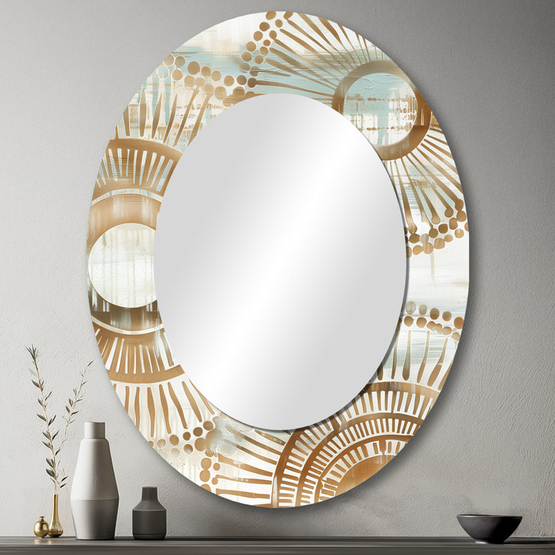 Miroir mural bohémien beige et doré, 43 po x 33 po