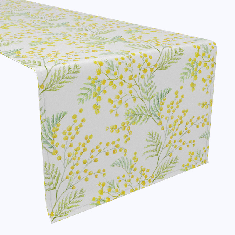 Table Runner, 100% Cotton, 16X108", Mimosa Flowers, 108" L x 16" W