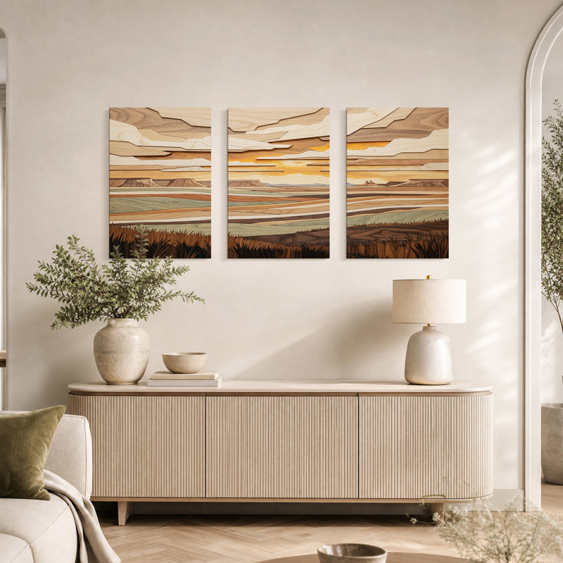 «Layered Wood Landscape», ensemble de 3 toiles, H 24 po x l 16 po x 3 pièces