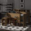 Lit mezzanine double en bois équipé de nombreuses tablettes de rangement, d'un bureau et d'un éclairage à DEL-1073505943