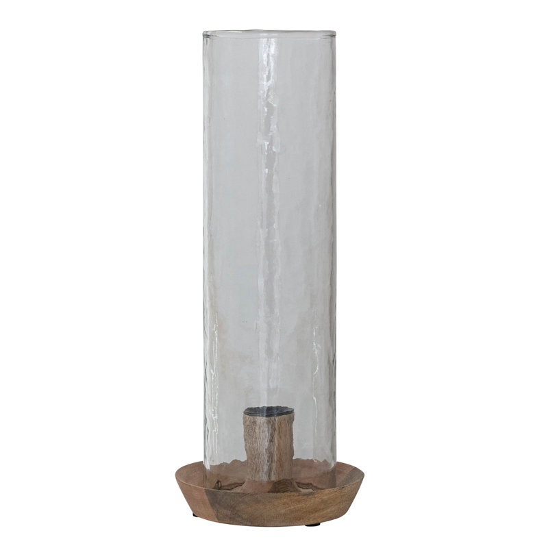 Porte-chandelle en bois de manguier avec ouragan en verre