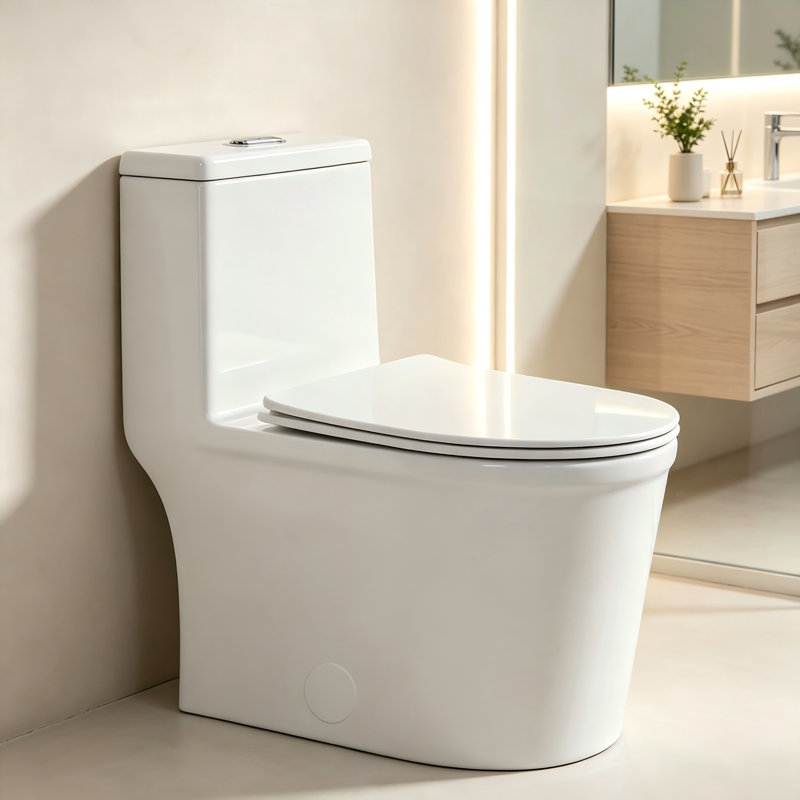 Yingze Dual-Flush Compact One-Piece Toilet, 23" Short Depth Space-Saving Design for Small Bathrooms & Powder Rooms, Modern Round Bowl with Soft-Closing Seat & High-Efficiency Siphon Flushing System