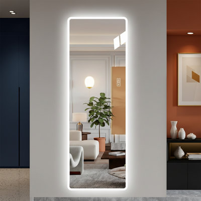 Miroir sur pied pleine longueur H 65 po x l 21 po DEL avec coins arrondis Smart Touch