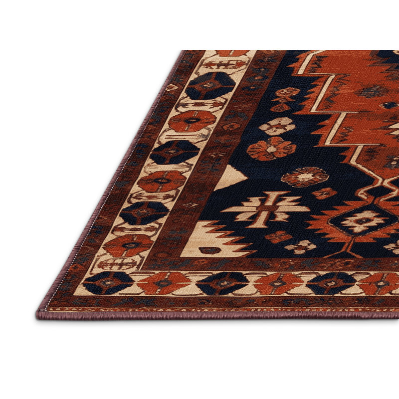 Tapis brun turc lavable à la machine, Rond 5 pi