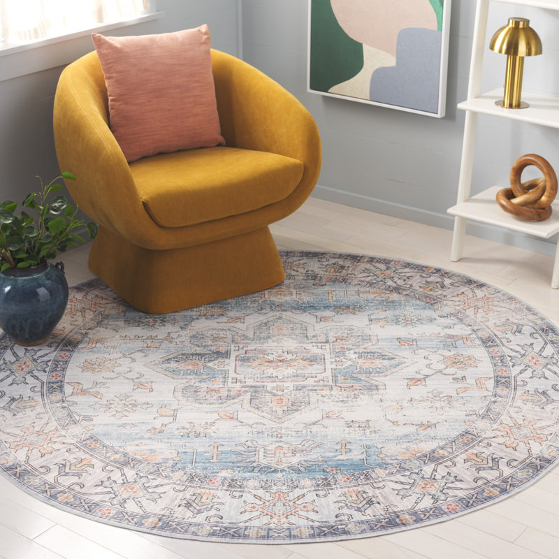 Tapis Arizona 128 bleu clair / ivoire, Rond 6 pi