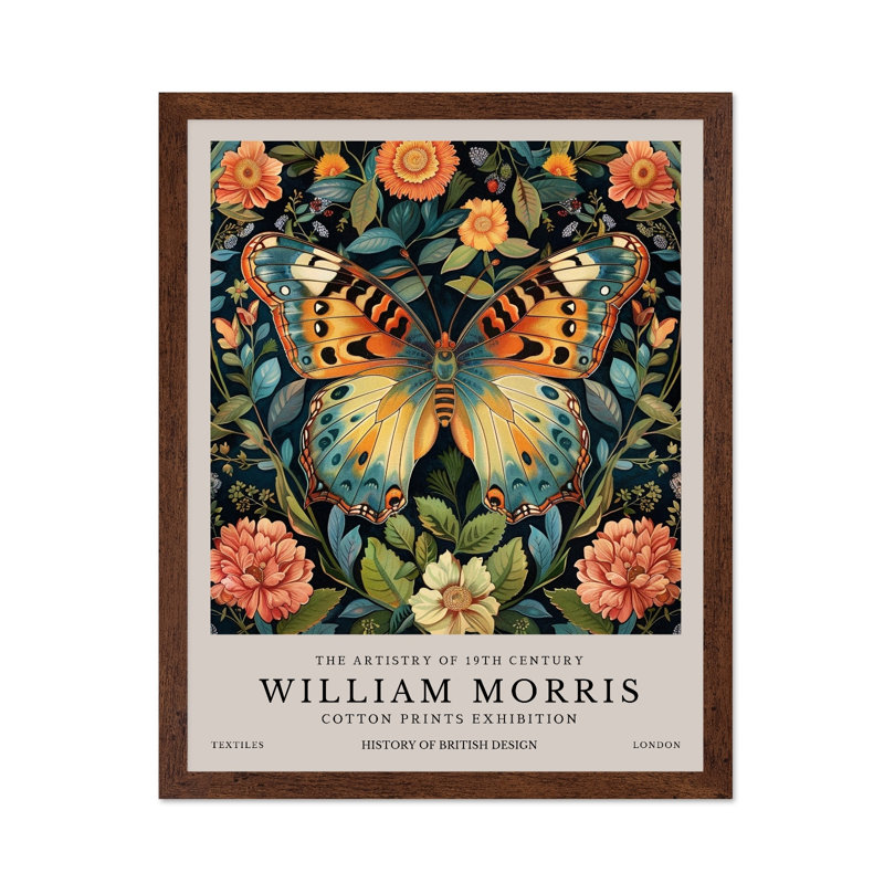 William Morris - Papillon n ° 9, Poster, 24"H x 32"W, Brown Framed