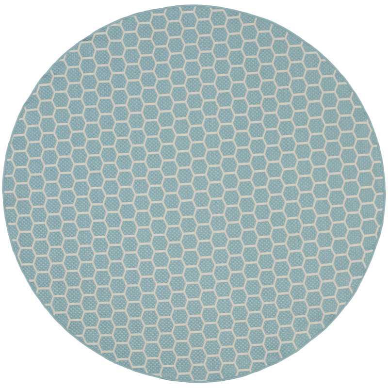 Kyee Geometric Reversible Indoor / Outdoor Area Rug in Aqua, Round 8'