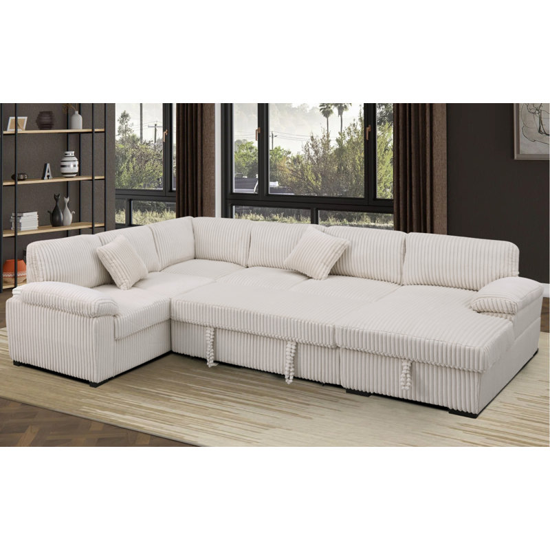 Amalyn  U-Shaped Modern Corduroy Sectional With Storage Chaise Lounge, Beige