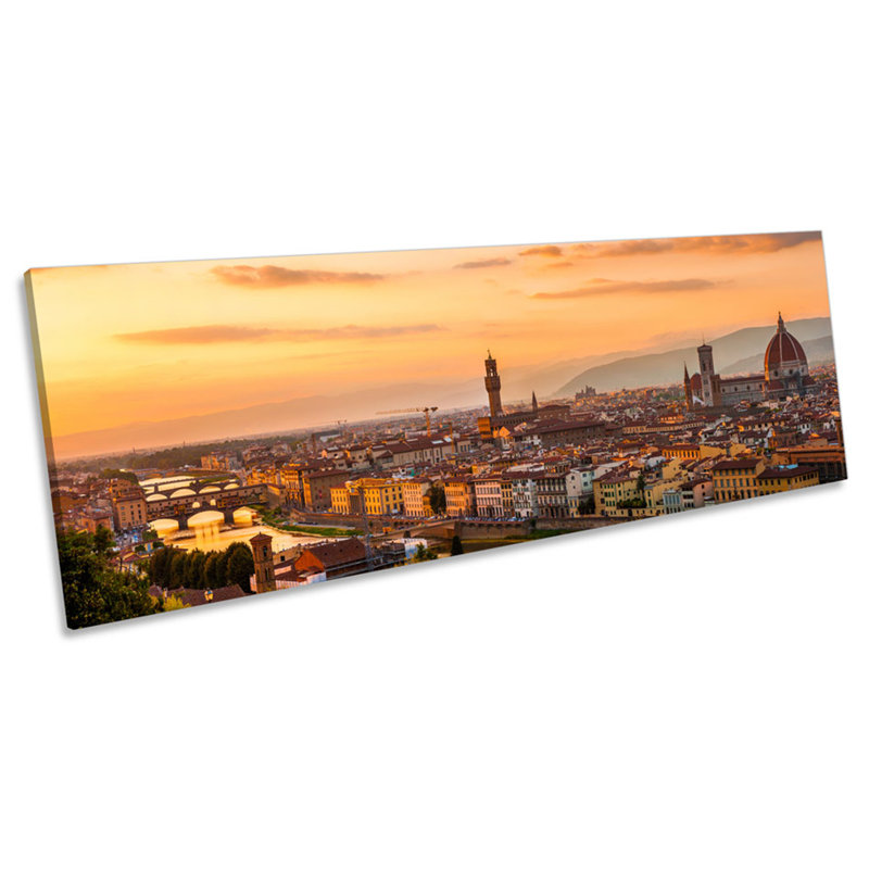 Florence Sunset City Skyline - Wrapped Canvas Panoramic Art Prints, 30.48cm H x 91.44cm W x 2cm D
