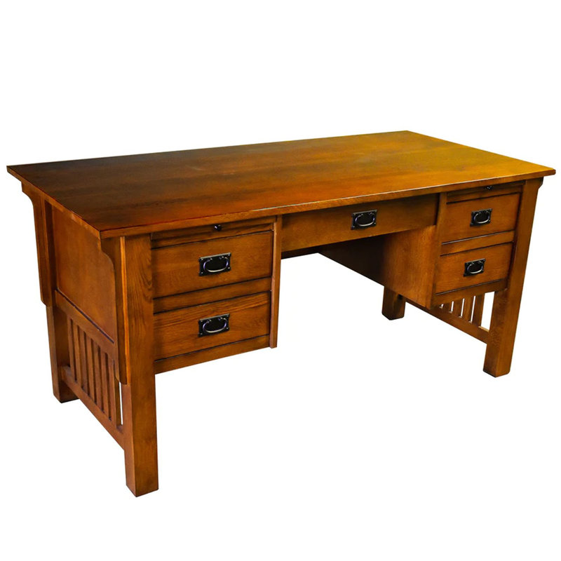 Oak Brown 5-Drawer Arts and Crafts Desk