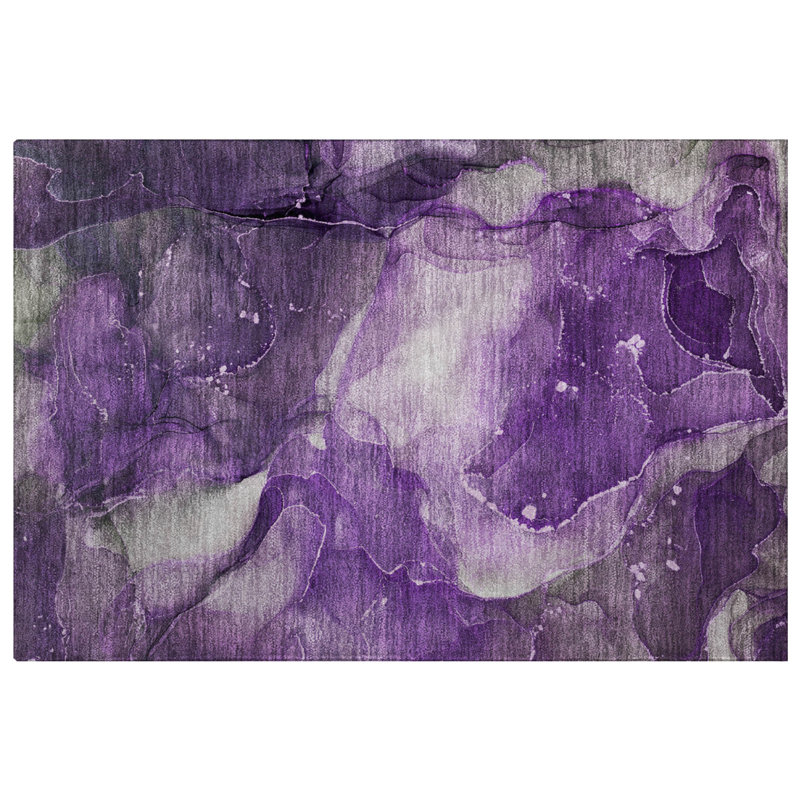 Premium Machine Washable Dream Shag ADS522 Watercolors Rug, 1'8" x 2'6", Purple