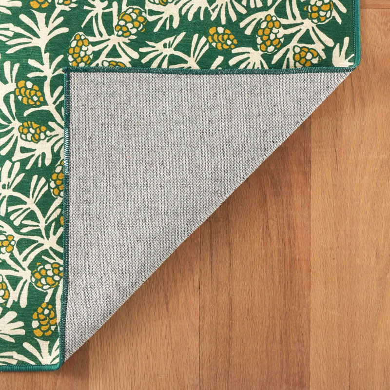 Machine Woven Polyester Floral Area Rug in Green/Yellow/Cream, Rectangle 3' x 5'