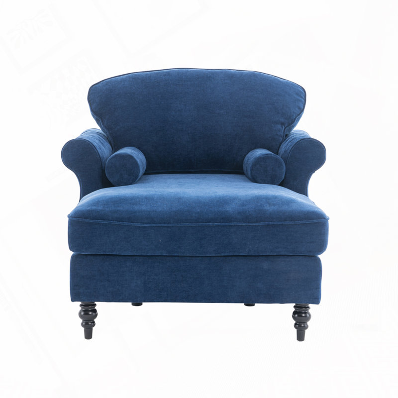 Chenille Oversized Chaise Lounge Sleeper Armchair, Blue