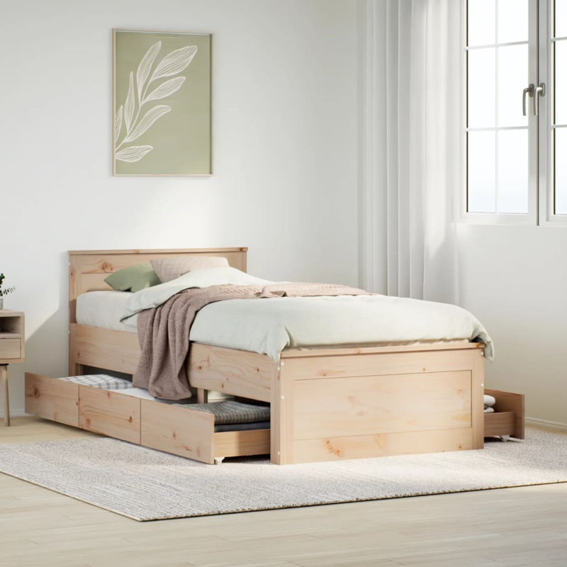 Dairine Solid Wood Storage Bed, European Single (90 x 200cm), Brown