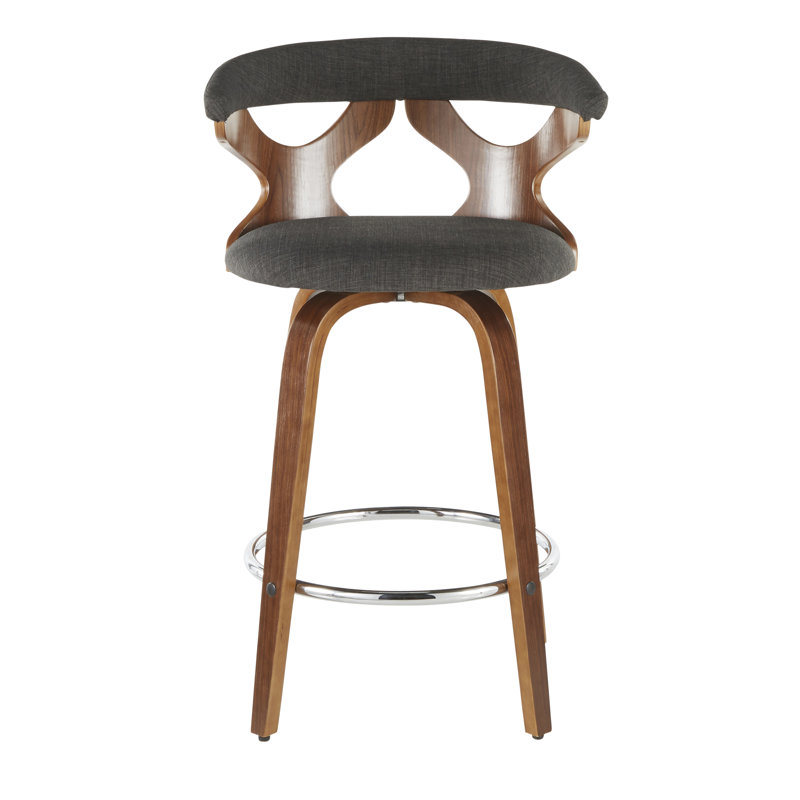 Tabouret de comptoir pivotant 25 po Arabelle, Tissu gris anthracite / structure en noyer