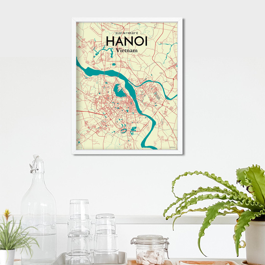 Hanoi City Map In Tricolour - No Frame Print