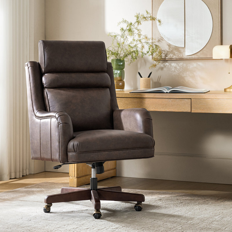 Chaise de bureau inclinable et pivotante en cuir véritable Heeg, Chocolat