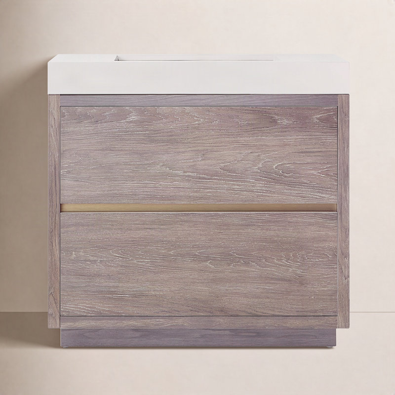 Beira 36" Single Bathroom Vanity Set, North Carolina Oak, White, 36"