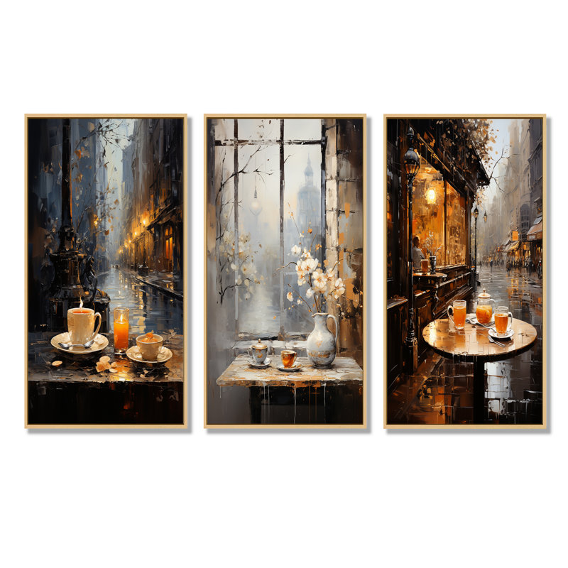 Tea Time In London, 28'' H x 36'' W, Brown Floater Framed