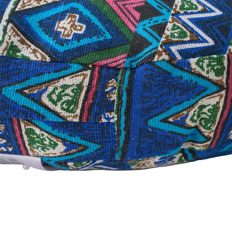 Detachable Round Floor Cushion, Bohemian Blue Geometric