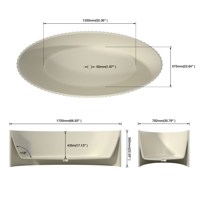 67" X 31" Freestanding Bathtub Solid Surface Soaking Tubs