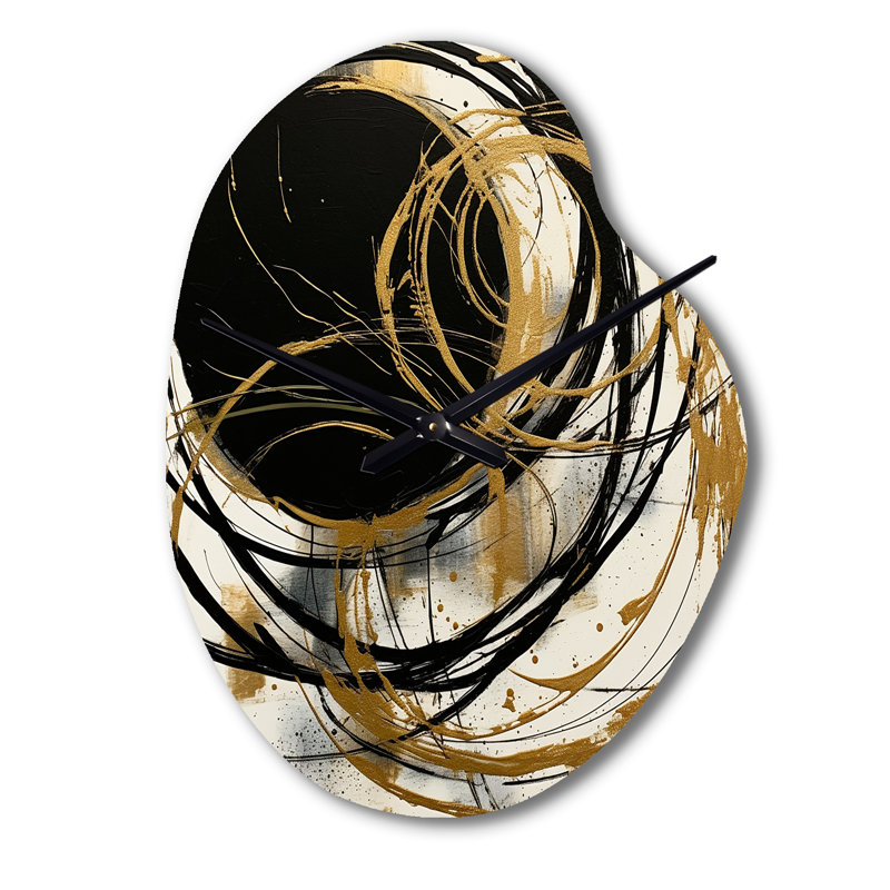 Stewart - Pear Shape Decorative Black Abstract Painting Wall Clock, Small