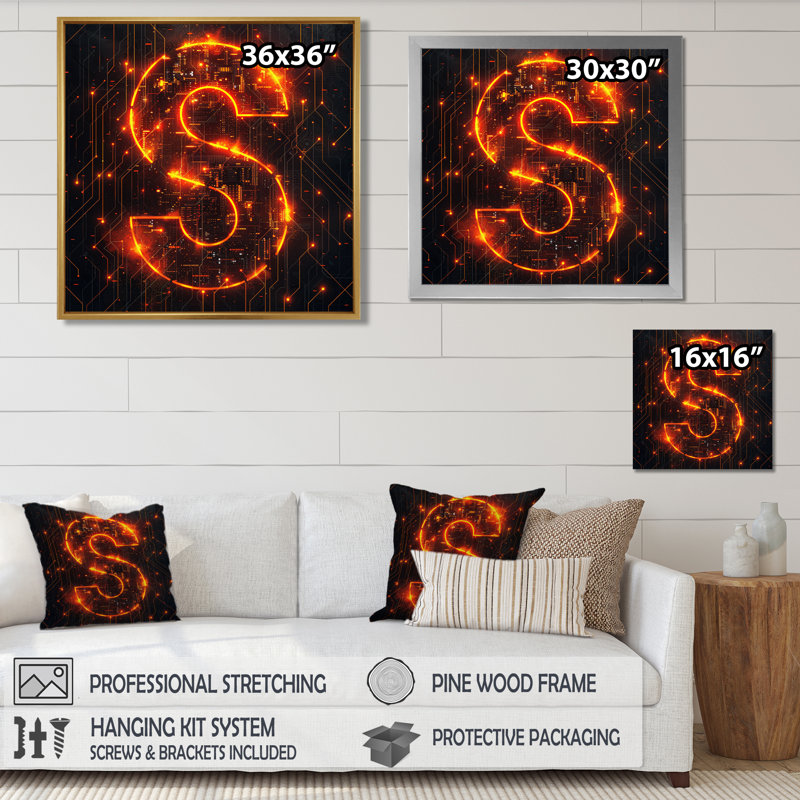 Futur argent numérique - impression murale abstraite salon, Toile avec cadre flottant noir, H 16 po x l 16 po x P 1 po