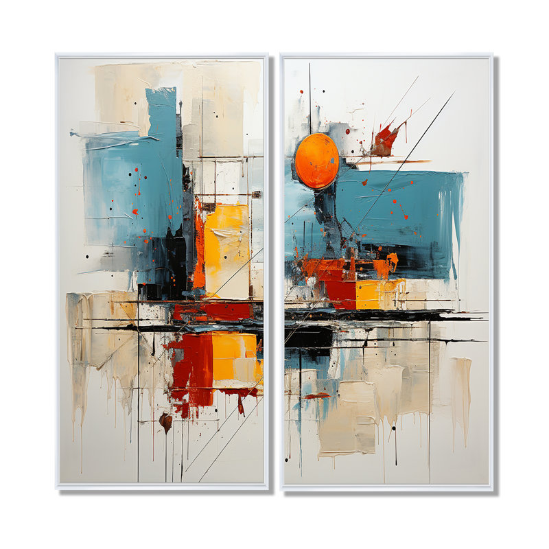 Claribelle - ensemble d'art mural en toile bleu sarcelle de 2, 32" H x 32" W, Impression encadrée flottante, White