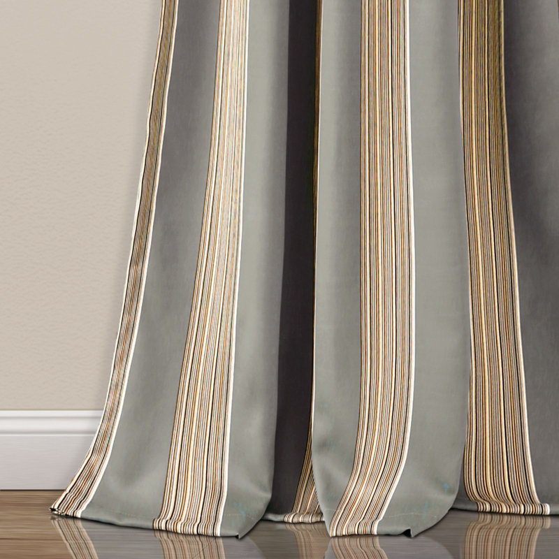 Julia Gray Polyester Stripe Room Darkening Curtain Panels
