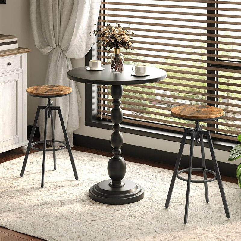 Bar Stools, Round Bar Chairs With Sturdy Metal Frame, Set Of 2 Industrial Bar Stools, Height Adjustable, Kitchen Breakfast Bar Stools, For Bar, Dining Room, Rustic Brown And Black Bahr0701