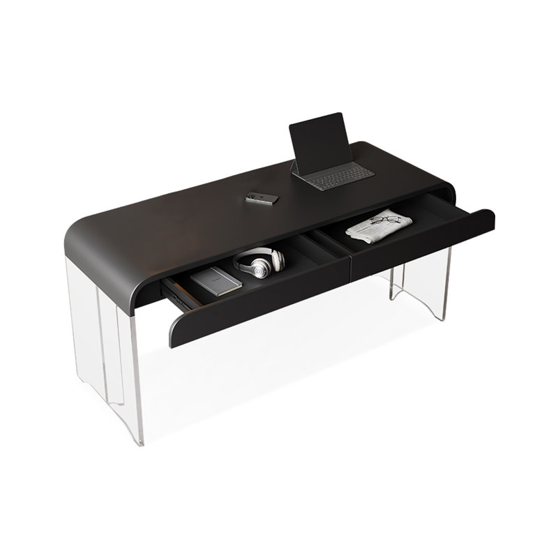 Noir + bureaux rectangulaires en bois manufacturé transparent + acrylique, H 29,53 po x l 70,87 po x P 23,62 po