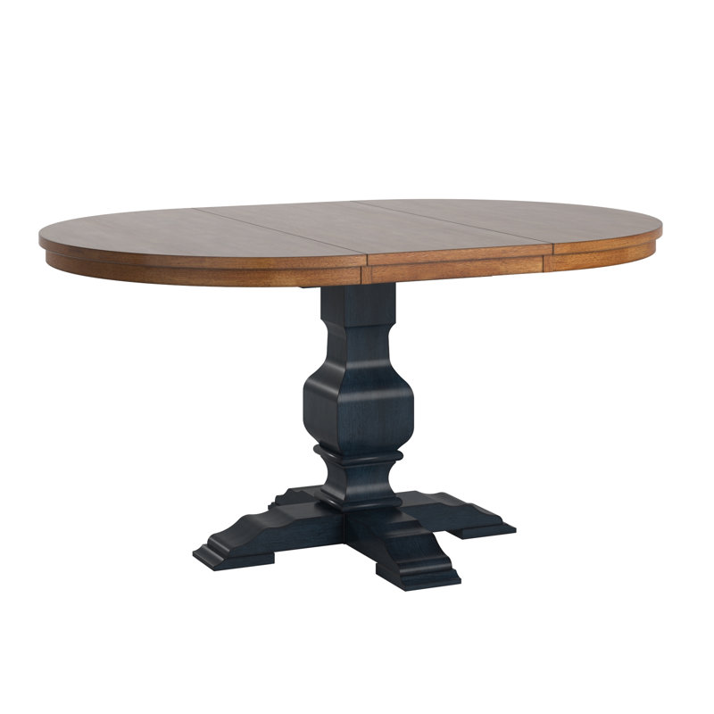 Table de salle à manger extensible en bois massif Fortville, Denim antique