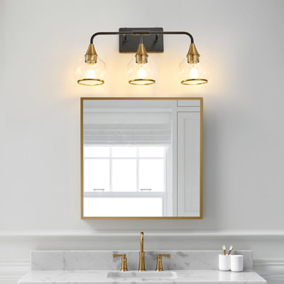 Applique murale de salle de bain noire matte à 3 lumières 24 po avec abat-jour en verre transparent mat pour éclairage humide (sans ampoules)