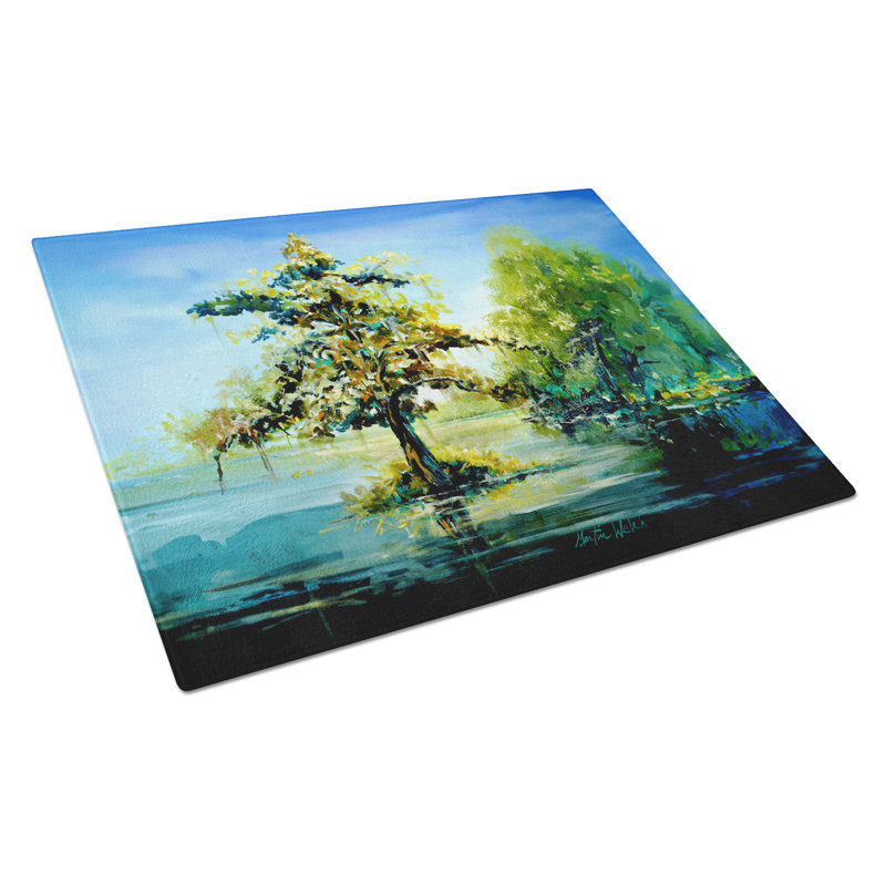 Cypress Tree in the Bayou Blue Glass Cutting Board